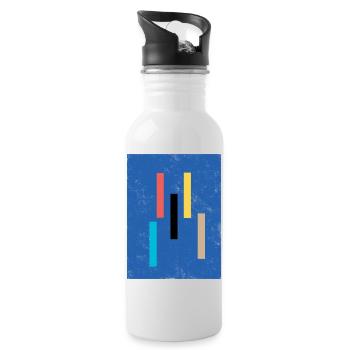 Abstract Color Blocks on Blue Background - Water bottle with straw - white - Right
