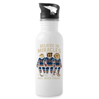 Amerikanisches Hockeytier mit Glauben und Stärke - Trinkflasche mit integriertem Trinkhalm - Weiß - Rechts