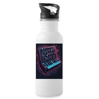 Digital Synthesizer Art Design - Water bottle with straw - white - Right