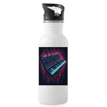Neon Synthesizer Music Design - Water bottle with straw - white - Right