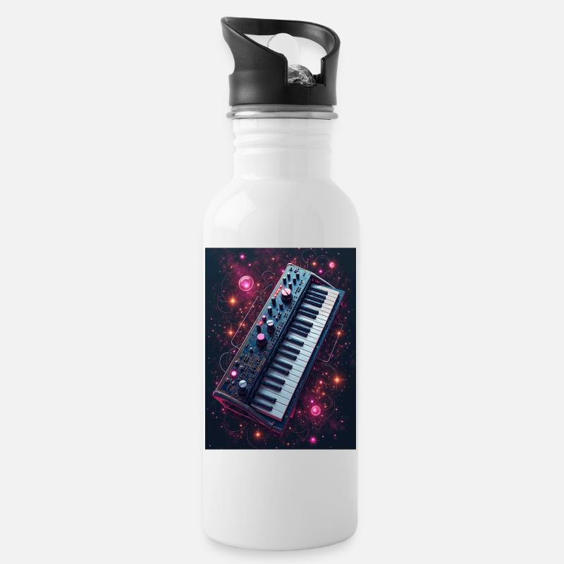 Kosmisches Musik-Keyboard - Trinkflasche mit integriertem Trinkhalm - Weiß