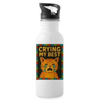 Crying Cat Emotional  - Water bottle with straw - white - Right