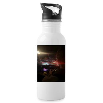 Stadtverkehr bei Nacht - Trinkflasche mit integriertem Trinkhalm - Weiß - Rechts