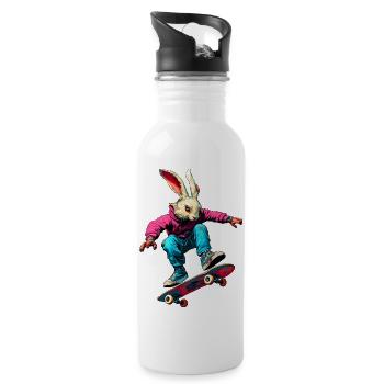 Bunny Skateboard / Skateur Bunny - Gourde avec paille intégrée - blanc - Droite