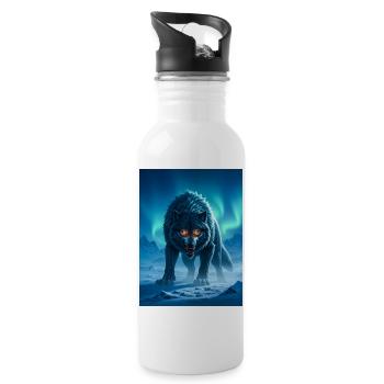 Fenrir, riesiger nordischer Wolf unter Nordlichtern - Trinkflasche mit integriertem Trinkhalm - Weiß - Rechts