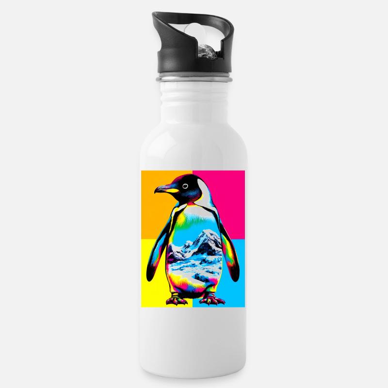 Pinguin - Trinkflasche mit integriertem Trinkhalm - Weiß