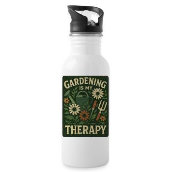 Gartenarbeit ist meine Therapie Blumendesign - Trinkflasche mit integriertem Trinkhalm - Weiß - Rechts