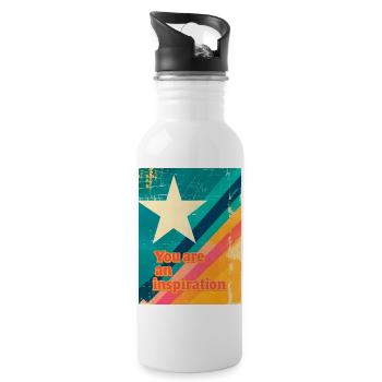 Motivational T-shirt with Star and Rainbow - Water bottle with straw - white - Right