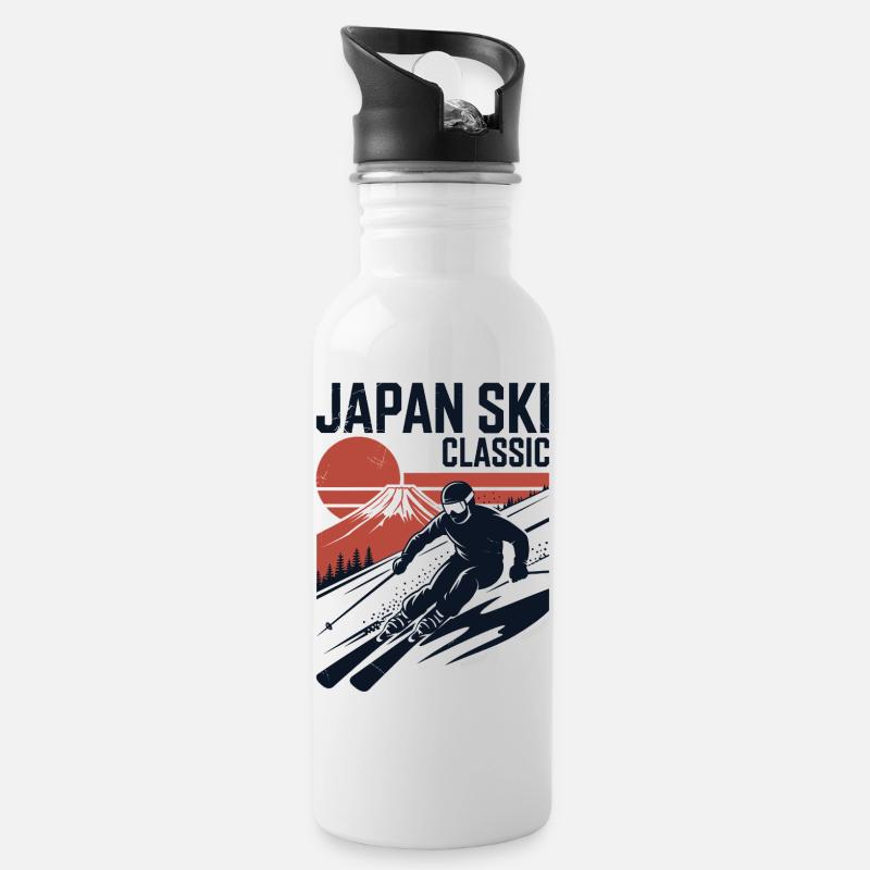 Japan Ski Klassisches Retro-Design - Trinkflasche mit integriertem Trinkhalm - Weiß