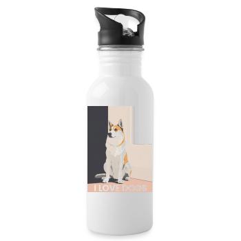 Cute dog illustration with text - Water bottle with straw - white - Right