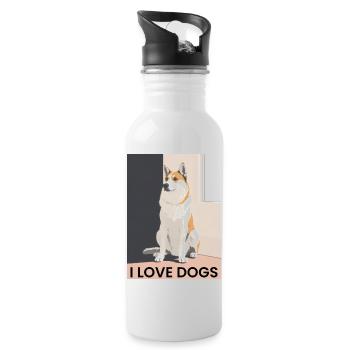 Pretty dog with dog love motto - Water bottle with straw - white - Right