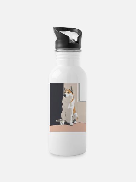 Hübscher Husky im Schatten - Trinkflasche mit integriertem Trinkhalm - Weiß