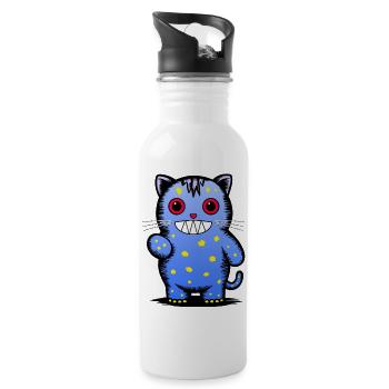 Verspielter blauer Katzen-Charakter mit Sternen - Trinkflasche mit integriertem Trinkhalm - Weiß - Rechts
