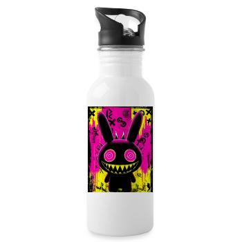 Retro Neon Hase - Trinkflasche mit integriertem Trinkhalm - Weiß - Rechts
