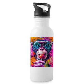 Psychedelischer Big Jumpsuit mit Brille und Lutscher - Trinkflasche mit integriertem Trinkhalm - Weiß - Rechts