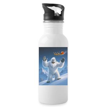 Yeti winkt dem über ihm fliegenden Weihnachtsmann zu - Trinkflasche mit integriertem Trinkhalm - Weiß - Rechts