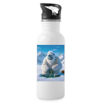 Yeti fishing on frozen glowing lake - Water bottle with straw - white - Right