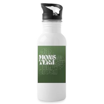 Monstera Botanical Line Art Design - Trinkflasche mit integriertem Trinkhalm - Weiß - Rechts