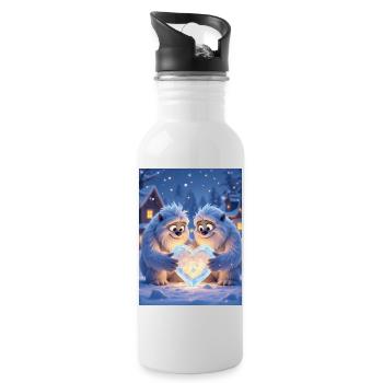 Romantic Yeti couple carving  heart together - Water bottle with straw - white - Right
