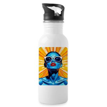 t-shirt pop art porträt illustration pin up - Trinkflasche mit integriertem Trinkhalm - Weiß - Rechts