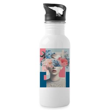 Abstract floral femininity - Water bottle with straw - white - Right