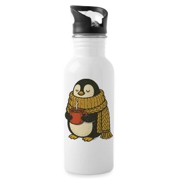 Pingouin douillet avec écharpe en laine et boisson chaude - Gourde avec paille intégrée - blanc - Droite