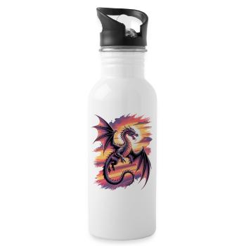 Fantasie Drache im Sonnenuntergang - Trinkflasche mit integriertem Trinkhalm - Weiß - Rechts
