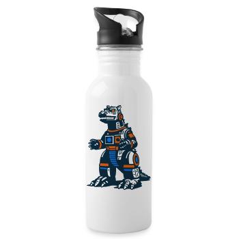 Futuristic Dinosaur Mecha - Water bottle with straw - white - Right