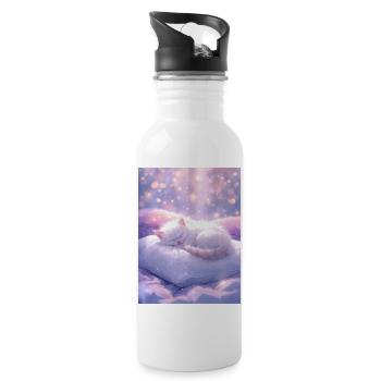 Verträumte schlafende Katze mit funkelndem Hintergrund - Trinkflasche mit integriertem Trinkhalm - Weiß - Rechts