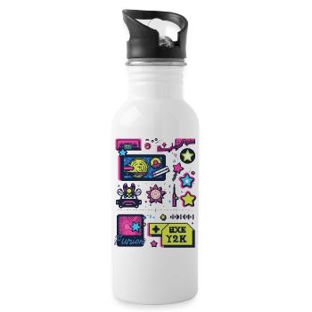 Neon Space Adventure 1990s Y2K - Water bottle with straw - white - Right