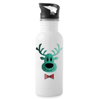 REINDEER. CHRISTMAS. MERRY CHRISTMAS. MERRY CHRISTMAS. - Water bottle with straw - white - Right