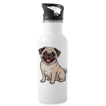 Cute Pug Cartoon Dog Lover - Water bottle with straw - white - Right