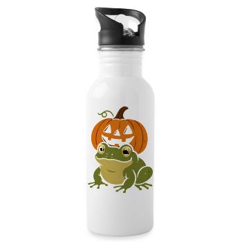 Grüner Frosch unter Halloween-Kürbis - Trinkflasche mit integriertem Trinkhalm - Weiß - Rechts