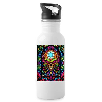 Skull Glasfenster - Trinkflasche mit integriertem Trinkhalm - Weiß - Rechts