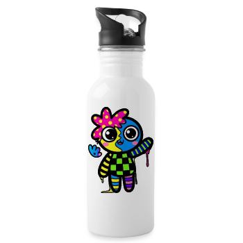 Split Face Regenbogen Pop Art - Trinkflasche mit integriertem Trinkhalm - Weiß - Rechts