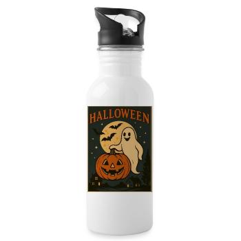 Halloween Ghost with Pumpkin - Water bottle with straw - white - Right