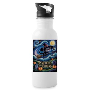 Hexenkätzchen, das über den Halloween-Friedhof fliegt - Trinkflasche mit integriertem Trinkhalm - Weiß - Rechts