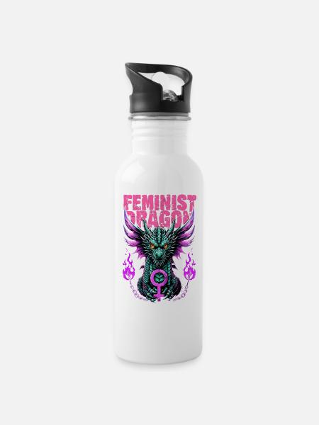 Feminist Dragon Shirt Feminismus Geschenk - Trinkflasche mit integriertem Trinkhalm - Weiß