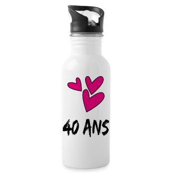 40. 40 ANS. 40e ANNIVERSAIRE. ANNIVERSAIRE 40 ANS. - Gourde avec paille intégrée - blanc - Droite