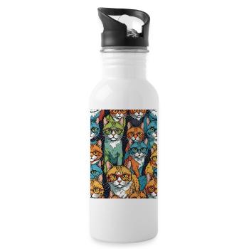 Bunte Katzen mit Brillen Muster - Trinkflasche mit integriertem Trinkhalm - Weiß - Rechts