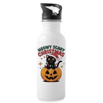 Meowy Scary Christmas Cat - Water bottle with straw - white - Right