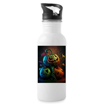 Neon Halloween Kürbisse - Trinkflasche mit integriertem Trinkhalm - Weiß - Rechts