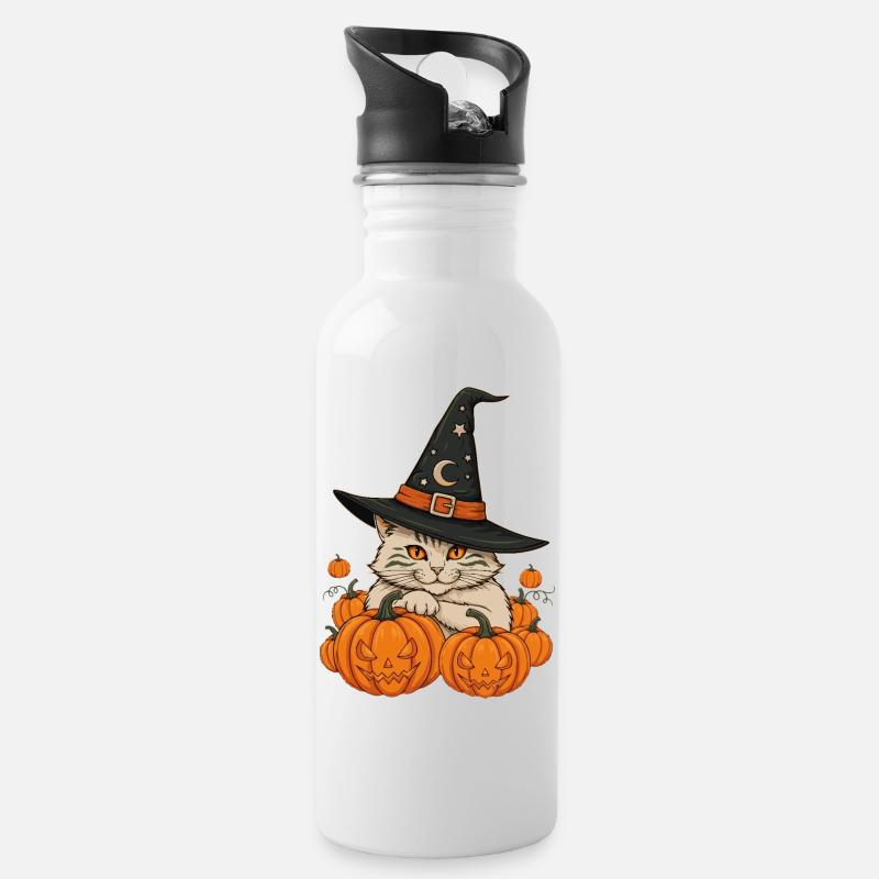 Sorcière à moustaches parmi les citrouilles - Gourde avec paille intégrée - blanc