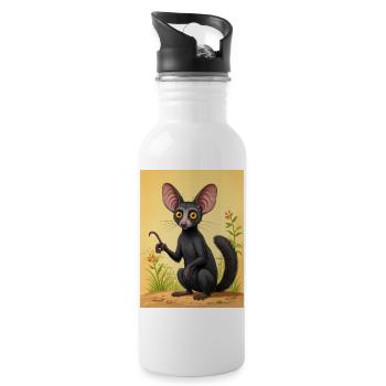 Aye-Aye Nachttrickster von Madagaskar, breit e - Trinkflasche mit integriertem Trinkhalm - Weiß - Rechts