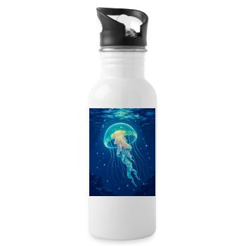 Bioluminescent Jellyfish  A floating light - Trinkflasche mit integriertem Trinkhalm - Weiß - Rechts