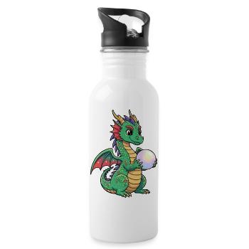Kleiner Drache mit Ball - Trinkflasche mit integriertem Trinkhalm - Weiß - Rechts