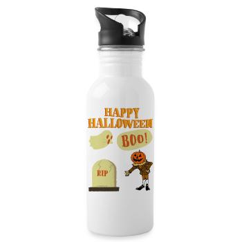 Halloween Cartoon Pumpkin Ghost - Water bottle with straw - white - Right