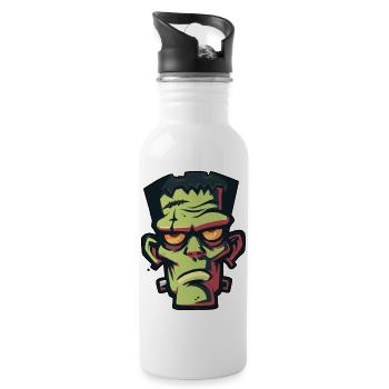 Halloween Zombie Head Drawing - Water bottle with straw - white - Right