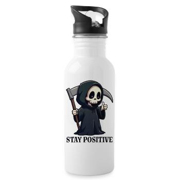 Bleiben Sie positiv - Trinkflasche mit integriertem Trinkhalm - Weiß - Rechts