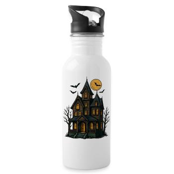 Spooky Haunted House for Halloween - Water bottle with straw - white - Right